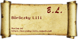 Böröczky Lili névjegykártya